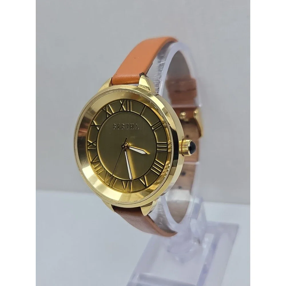 Bertha Madison Womens Gold Tone 36mm Watch Leather Classic Dress New Battery